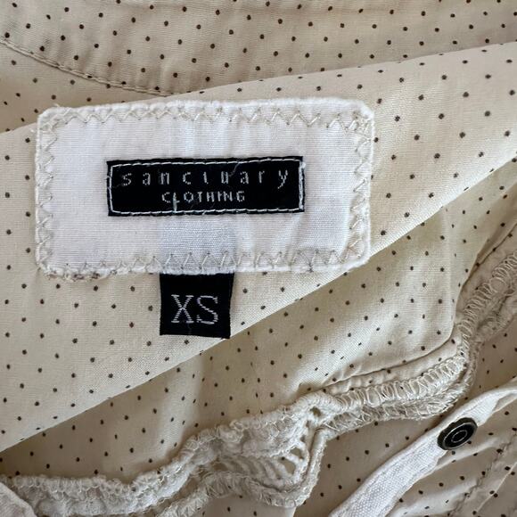 Sanctuary Clothing Button Up Top WMNS XS Cream Dotted Ruffle Pleated Ladder Lace - Picture 5 of 7